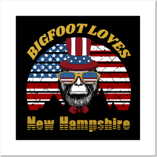 Bigfoot loves America and New Hampshire Posters and Art